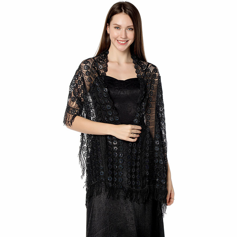 Water-Soluble Sequined Embroidered Shawl Three-Side Tassel Dress Shawl Dinner Cape Women - 图片 6