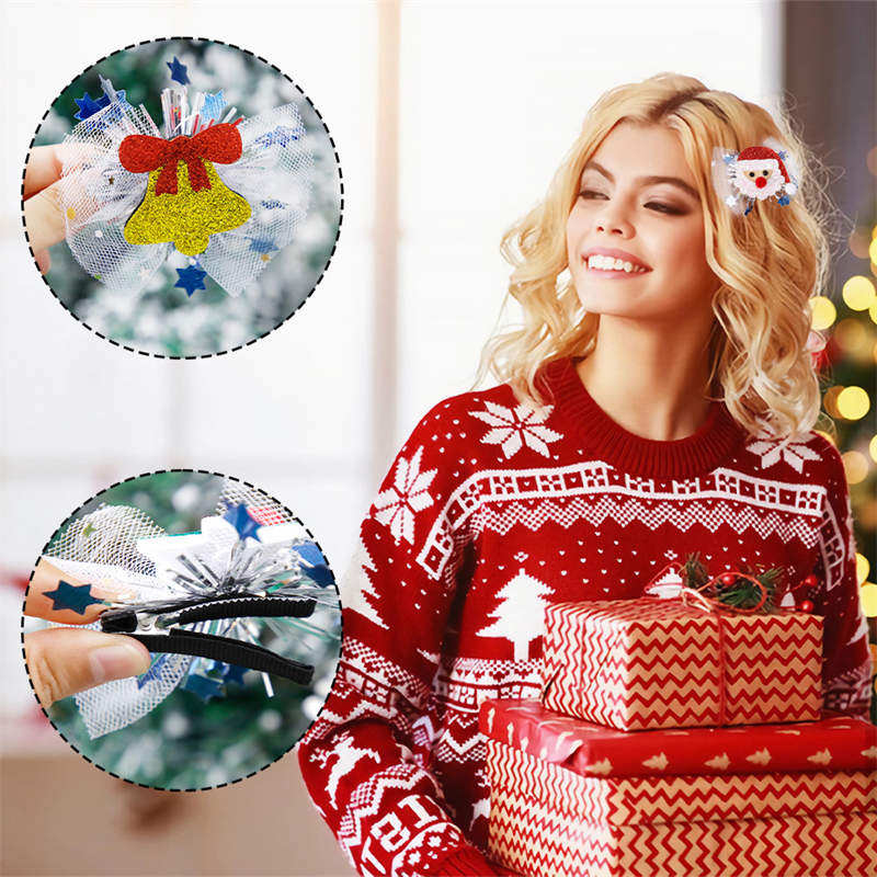 2PC Christmas Hairpin Headdress Children's Party Decor Cartoon Side Clip Christmas Duckbill Clip - Image 4