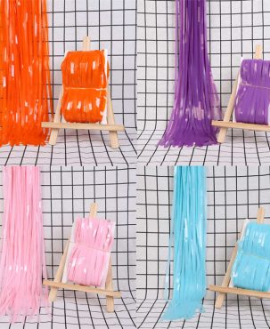 2PC Macaron Tinsel Curtain Birthday Background Wall Layout Party Decor Rain Silk Door Curtain