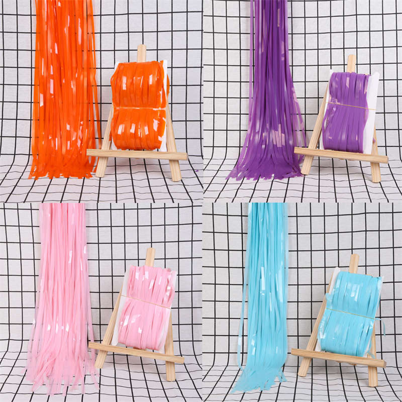 2PC Macaron Tinsel Curtain Birthday Background Wall Layout Party Decor Rain Silk Door Curtain
