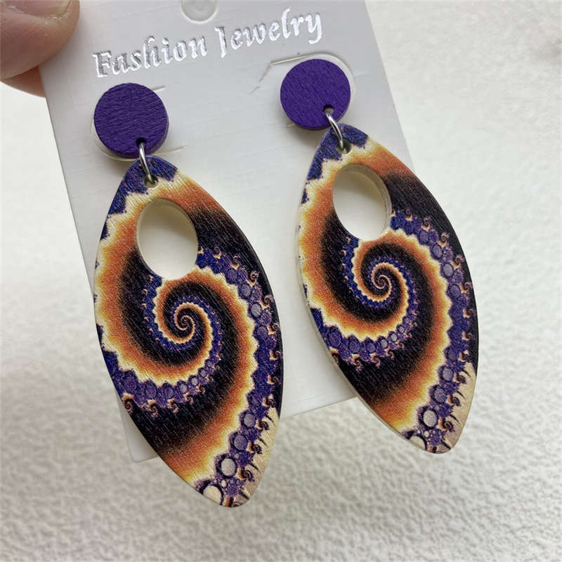 Jewelry Ornament European and American Earrings Wooden Earrings Retro Geometry - 图片 9