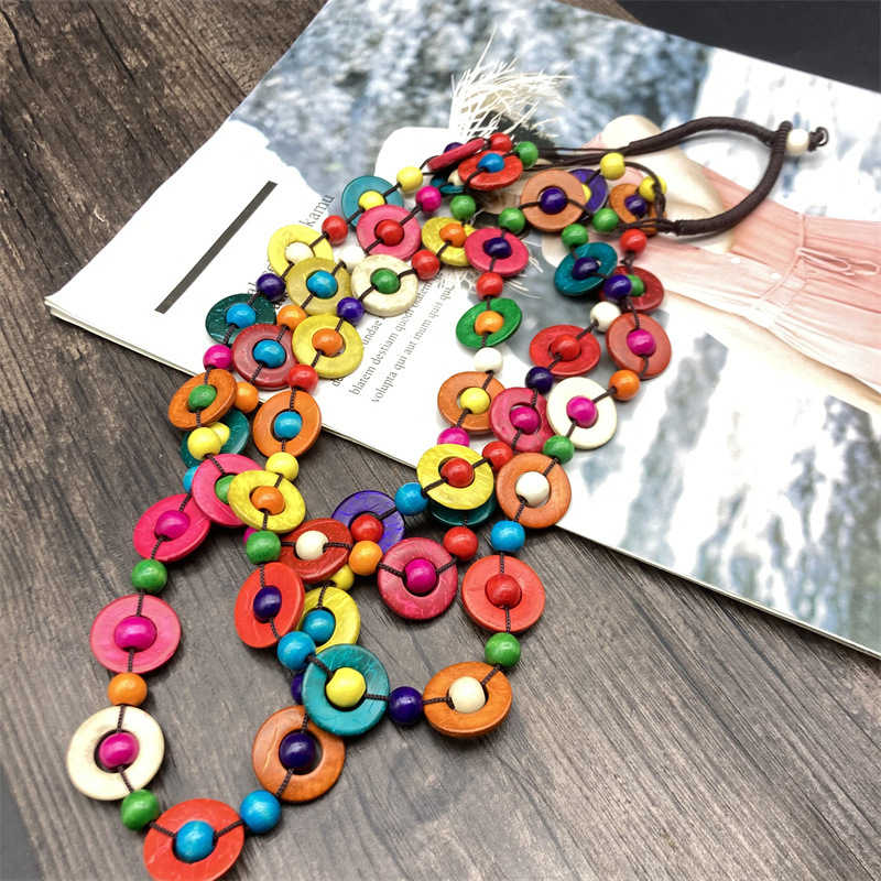 Wooden Three-Layer Beaded Necklace Bohemian Style Necklace Sweater Chain Necklace - 图片 6