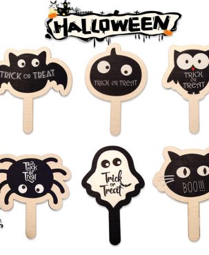 Halloween Decor Spider Pumpkin Hand Tag Party Decor Funny Hand-Held Wooden Tag