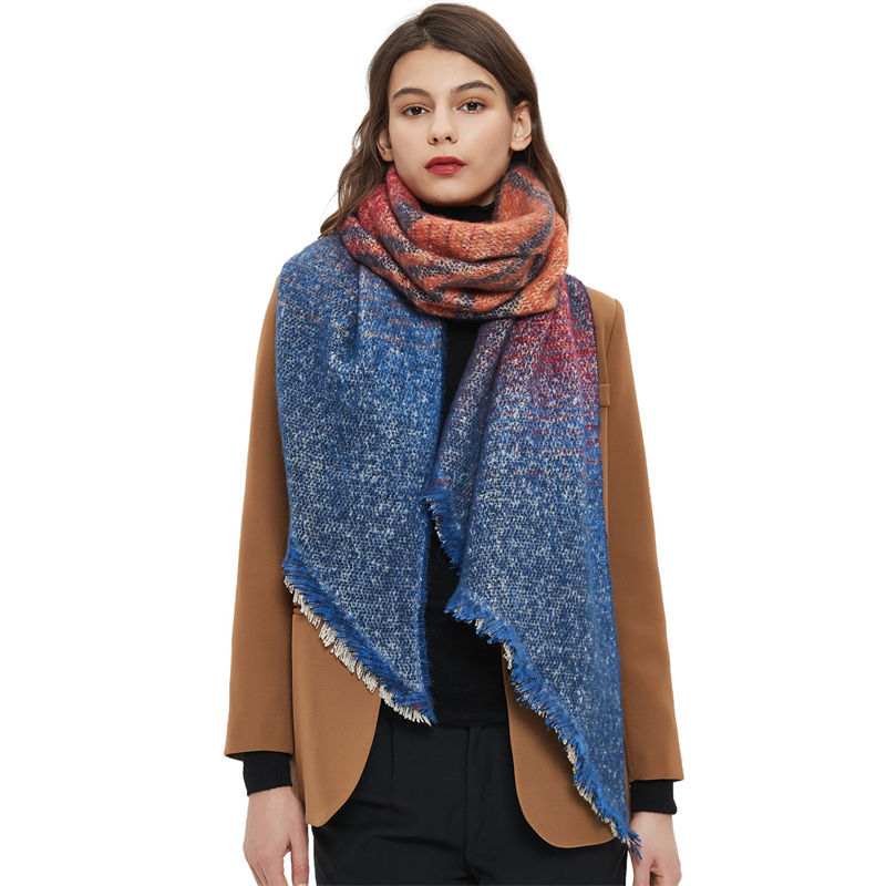 Women's Shawl Autumn and Winter Thickened Circle Yarn Striped Bevel Scarf Keep Warm - 图片 5