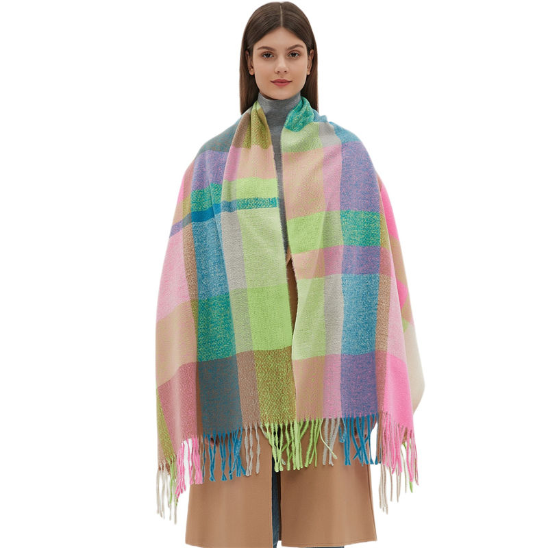 Plaid Scarf Autumn and Winter Thickened Tassel Scarf Rainbow Scarf Shawl Keep Warm - 图片 4