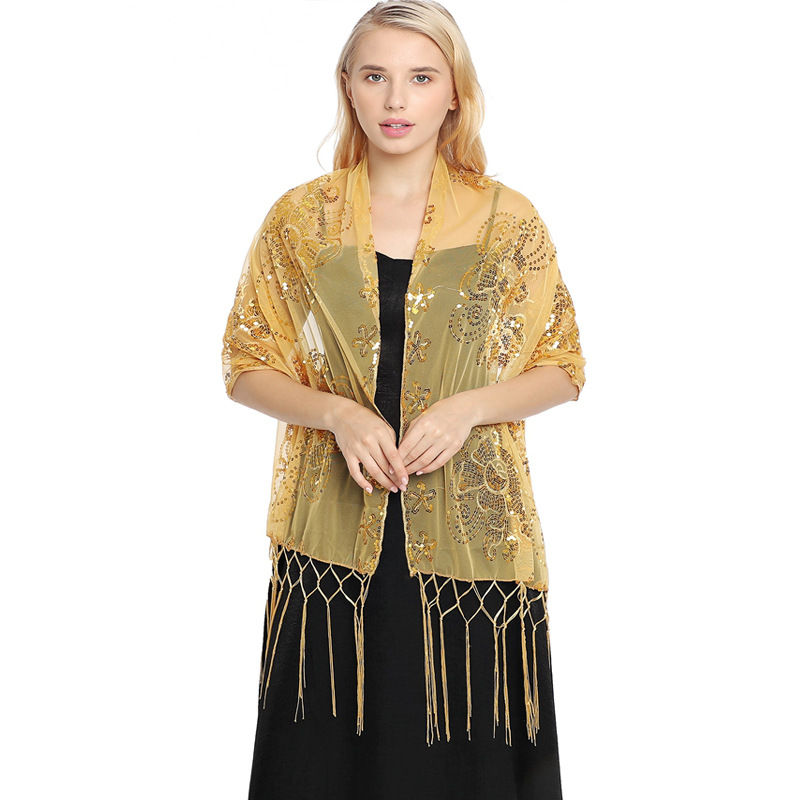Sequined Embroidered Tassel Shawl Evening Dress Dinner Shawl Women Cheongsam Shawl - 图片 4