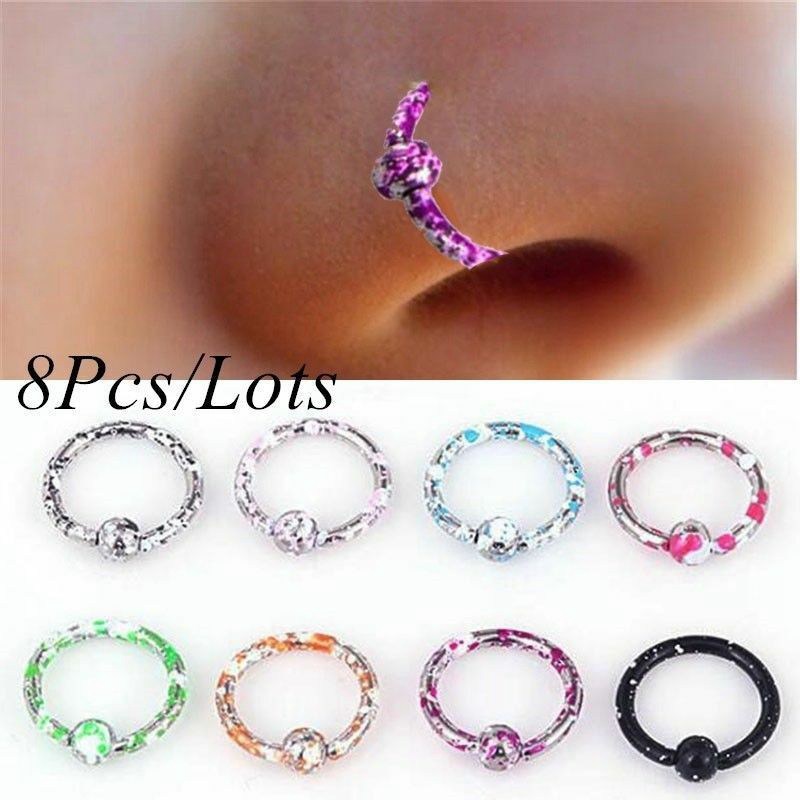 8x Nose Open Hoop Sleeper Ring Lip Earring Body Piercing Stainless Steel Jewelry - 图片 3