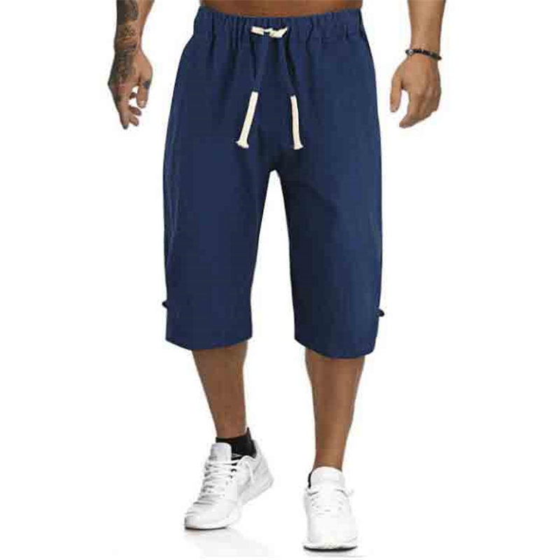 Mens 3/4 Long Length Shorts Casual Loose Elastic Waist Linen Capri Sport Pants - Image 12