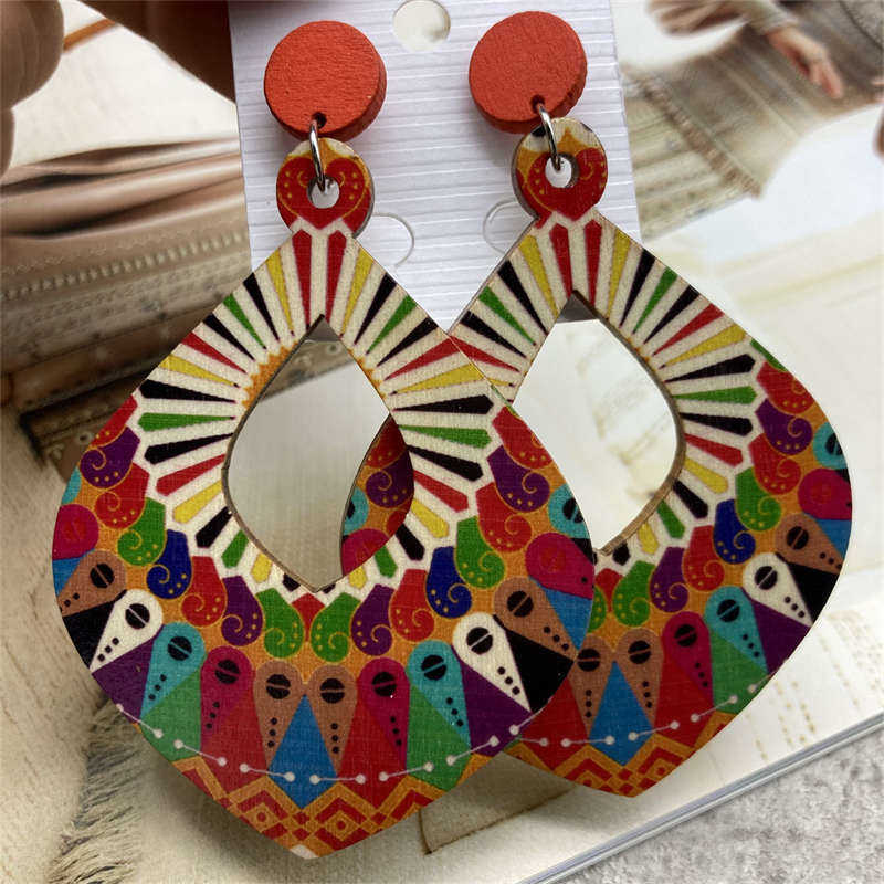 Retro Earrings Ornament Jewelry Antique Earrings Wooden Dangle Earrings Bohemian Style - 图片 13