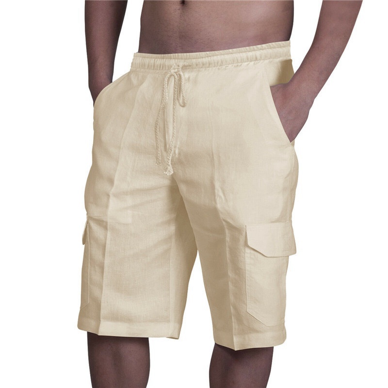 UK Mens Cotton Linen Shorts Elastic Waist Drawstring Summer Loose Casual Pants - 图片 5