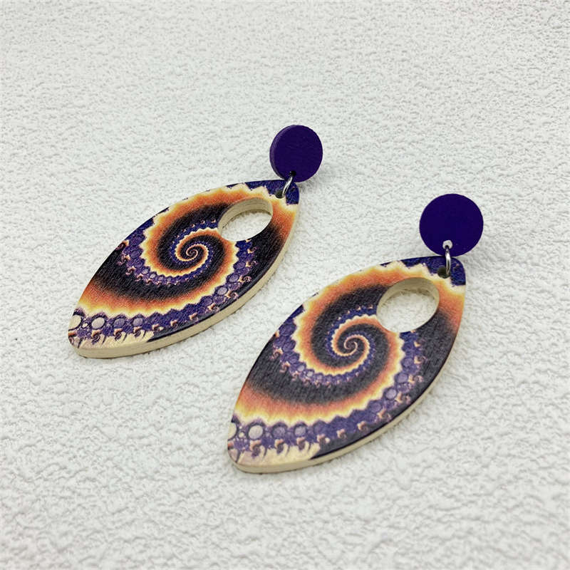 Jewelry Ornament European and American Earrings Wooden Earrings Retro Geometry - 图片 15