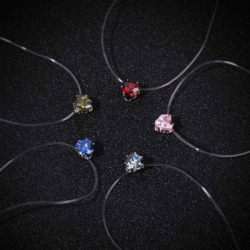 Simple Student Art Love Pendant Necklace Transparent Fish Line Color Zircon Invisible Mori Style Short Necklace - 图片 6