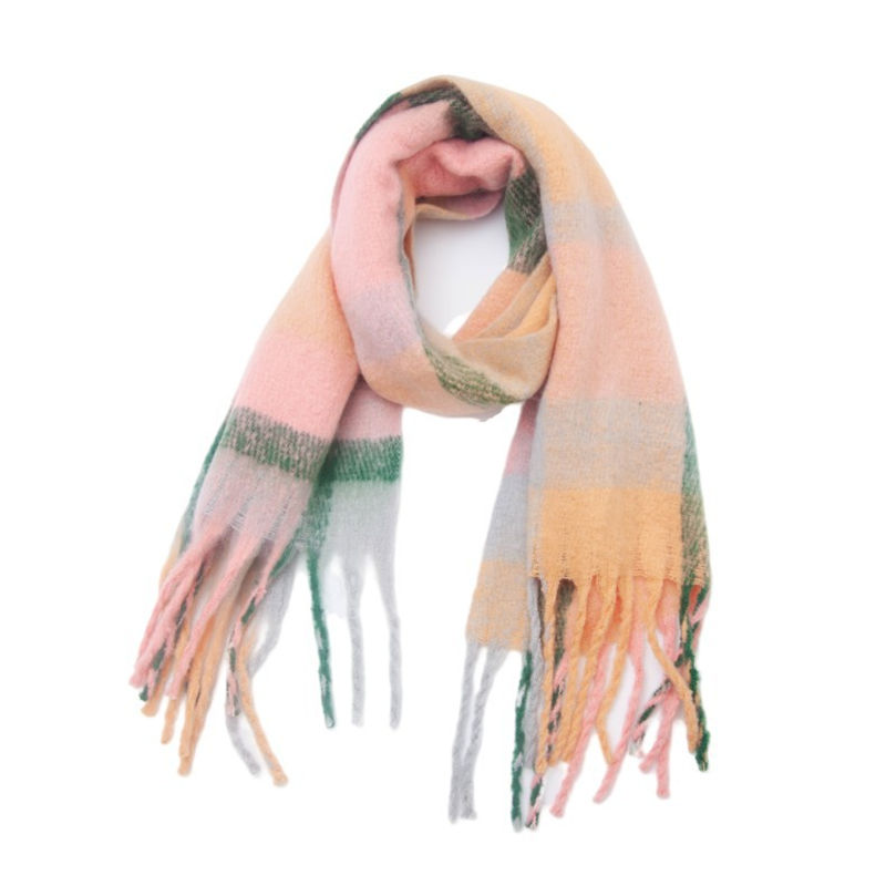 Autumn and Winter Circle Yarn Thickened plus-Sized Plaid Scarf Shawl Keep Warm - 图片 11