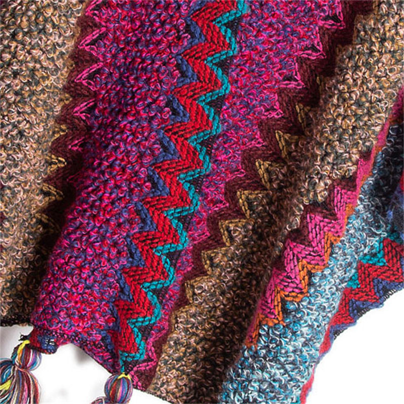 Autumn and Winter Ethnic Style Tourism Hanging Cloak Color Knitted Women's Split Shawl - Image 13