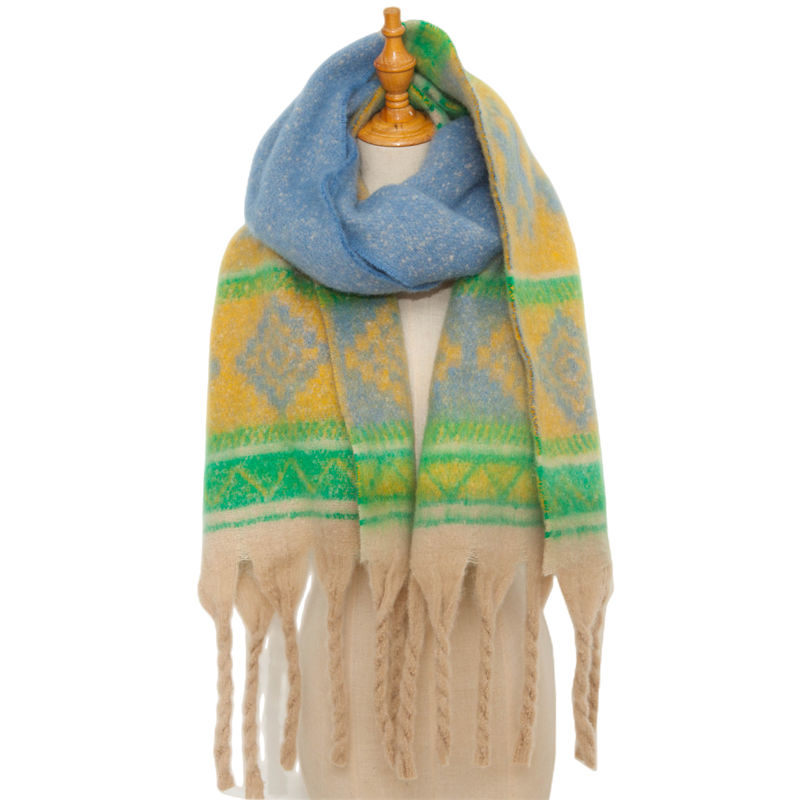 Circle Yarn Autumn and Winter Imitated Mohair Jacquard Thick Scarf Spot Shawl - 图片 12