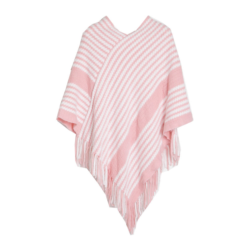 Pullover Cape Shawl Autumn Winter Bat Sweater Black Striped Knitted Shawl Keep Warm - 图片 10