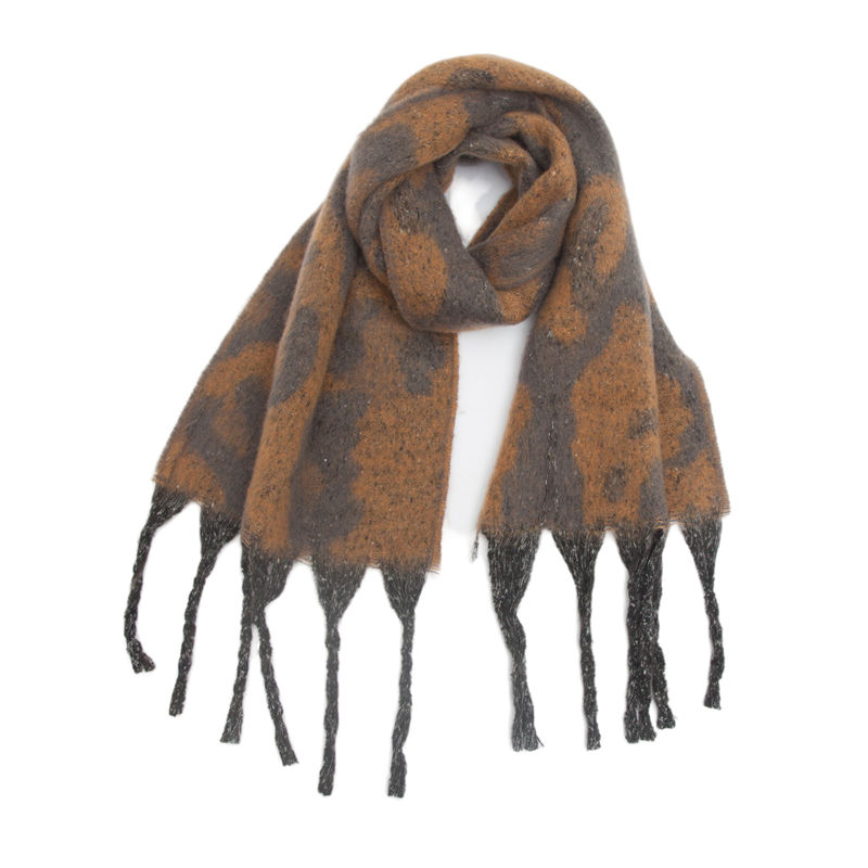Shawl Winter Circle Yarn Coarse Tassel Jacquard Large Leopard-Print Scarf Keep Warm - 图片 12