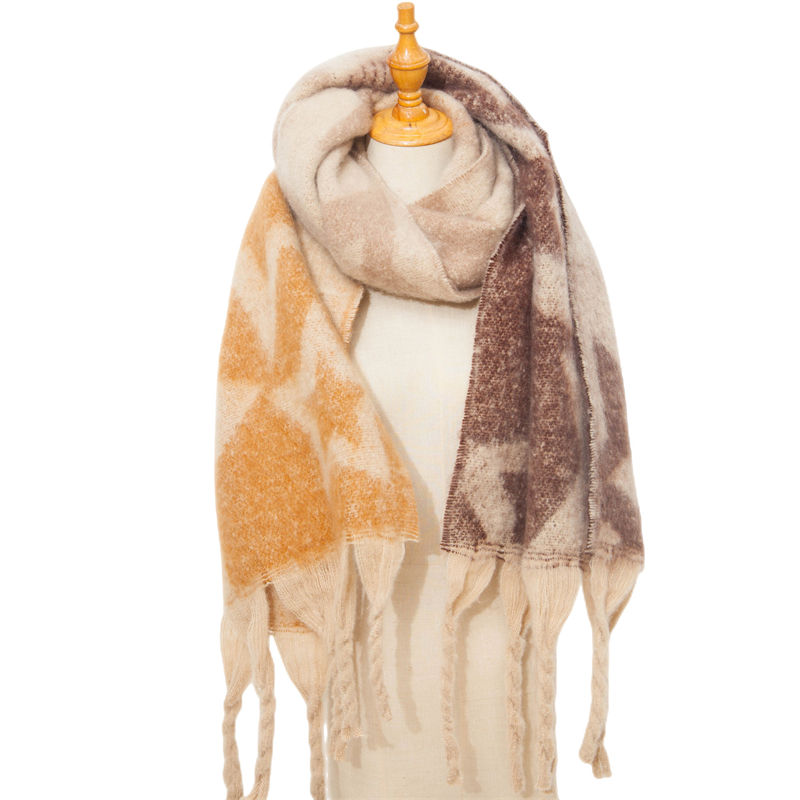 Shawl Foreign Trade Autumn and Winter Thickening Scarf Circle Yarn Coarse Tassel Jacquard Scarf - 图片 11