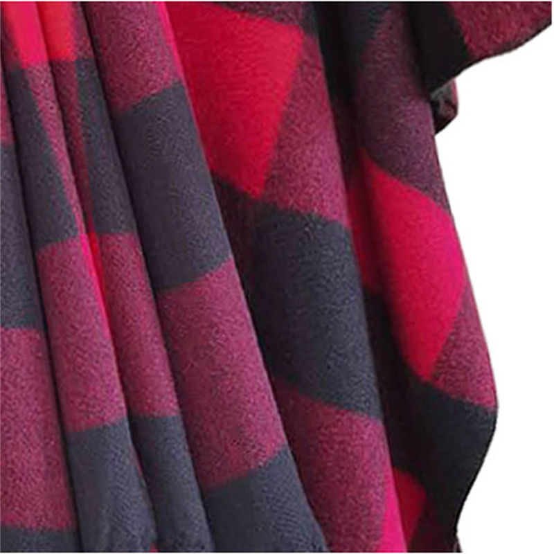 Autumn and Winter Women's Split Cloak Thickened Plaid Bristle Tassel Shawl - Image 8