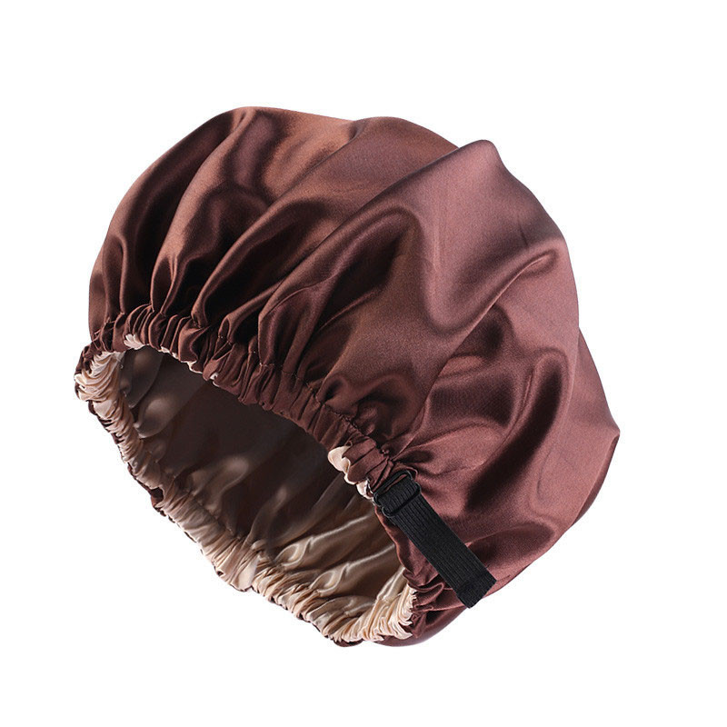 Satin Nightcap Invisible Flat Adjustable Buckle Artificial Silk Double Layer round Cap Shower Cap Beauty Hair Hat - 图片 7