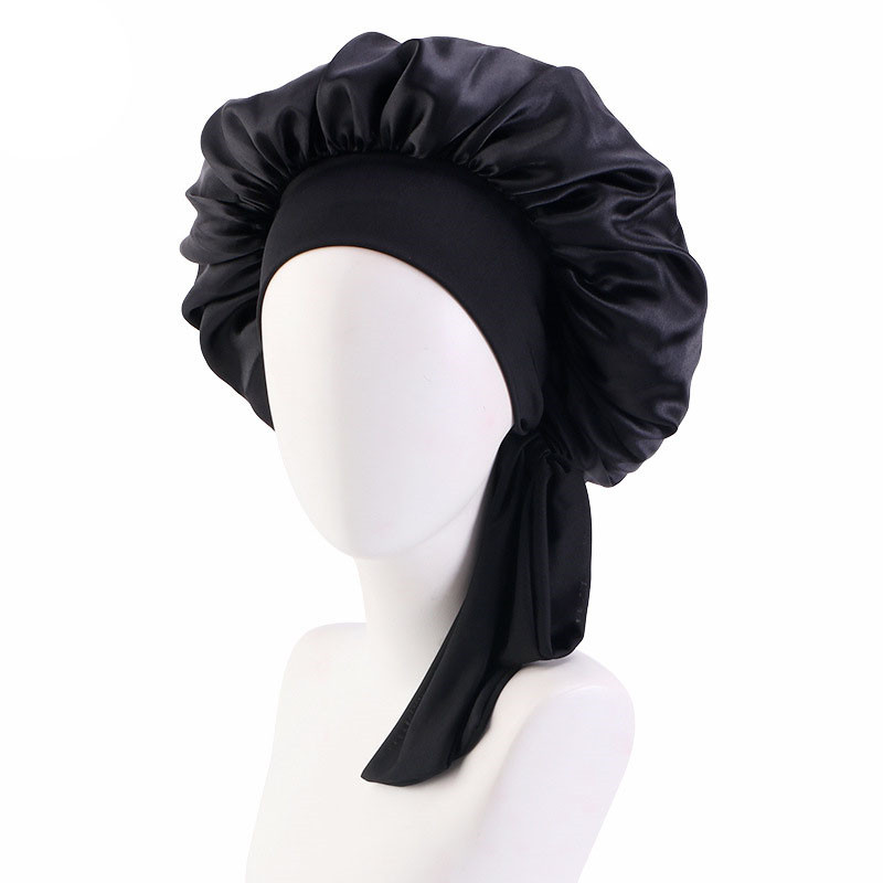 Elastic Ribbon Satin round Cap Artificial Silk Nightcap Makeup Cap Beauty Hat Turban Hat - 图片 7
