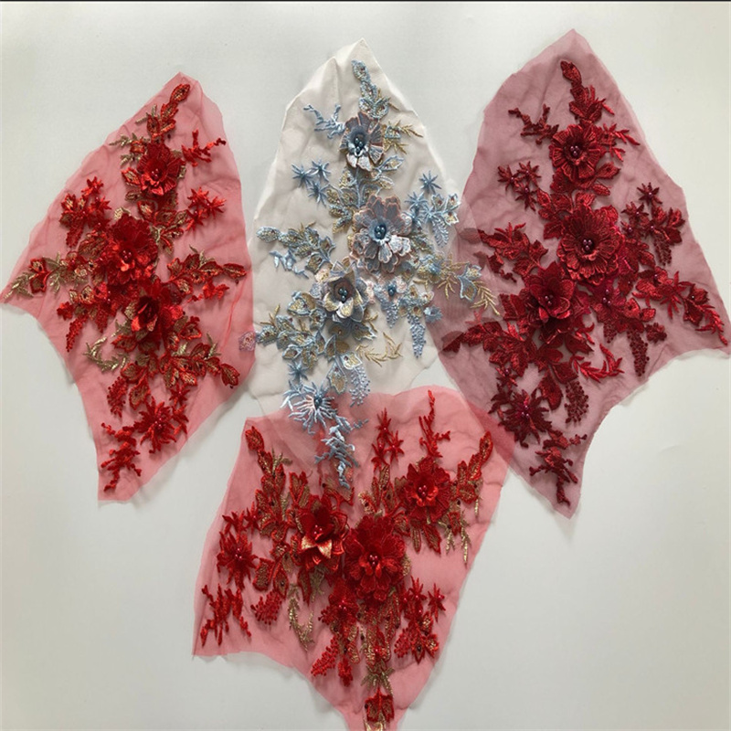Colorful Three-Dimensional Flower Beaded Rhinestone Mesh Embroidery Fabrics Lace Applique Dress Cloth Patch - 图片 7