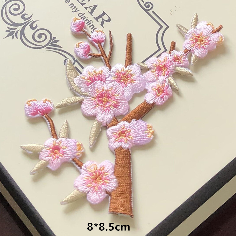 Pink Plum Blossom Embroidery Cloth Stickers Patch Hole Clothes Skirt Cheongsam Decoration Accessories Diy Adhesive - 图片 6