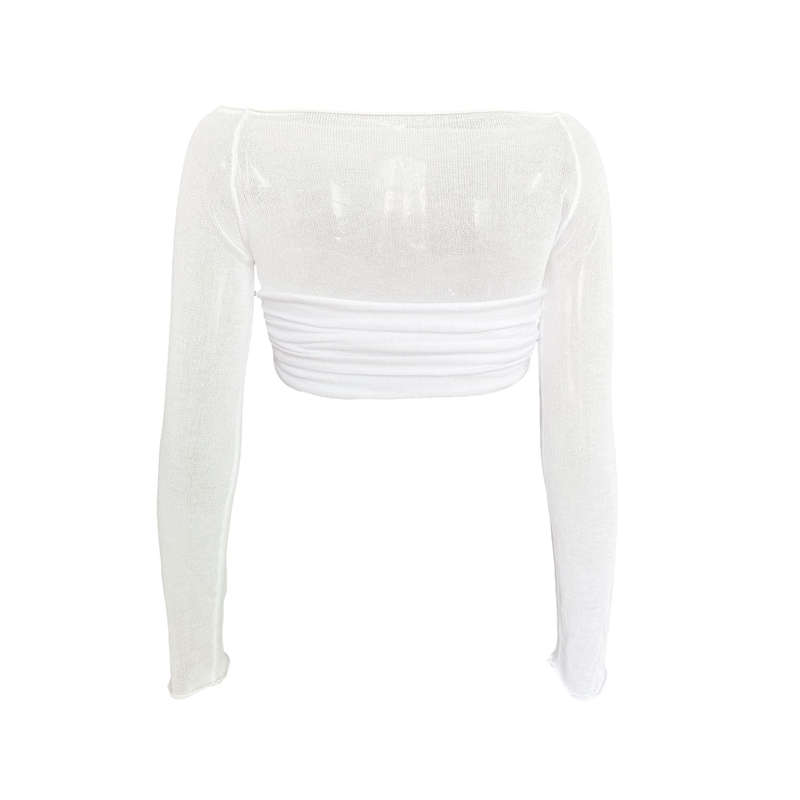 Women's Clothes Off Neck See Through Short Top Long Sleeve Sexy Top Fashion - 图片 7