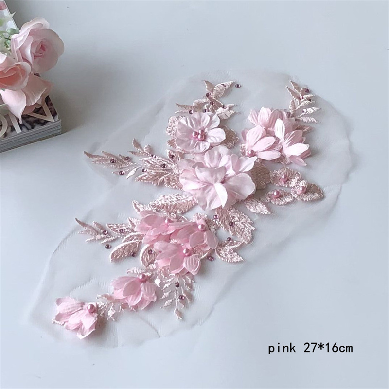 Three-Dimensional Flower Mesh Embroidered Cloth Stickers Beaded Lace Wedding Dress Children's Clothes Dress Patch Decoration Accessories - 图片 4