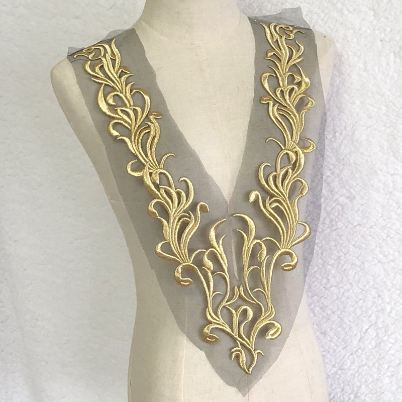 Gold Thread Mesh Embroidery Bow Tie Cloth Patch Dance Clothing Ornaments Accessories Hand Sewing Diy Large