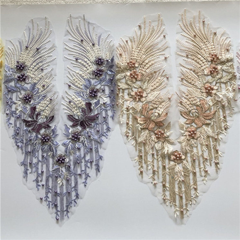 Embroidery Handmade Beaded Rhinestone Cloth Sticker Flower Lace Wedding Dress Patch Clothing Ornaments Accessories