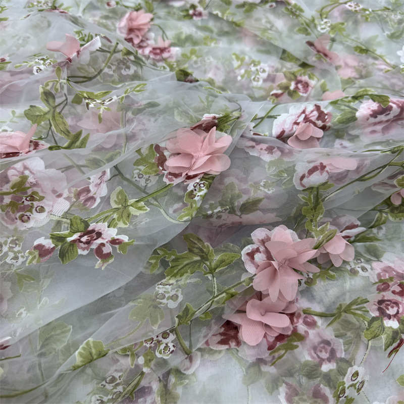 3D Handmade Flower Fabric Organza Printing Branch Embroidered Fabric Lace DIY Fabric - 图片 10