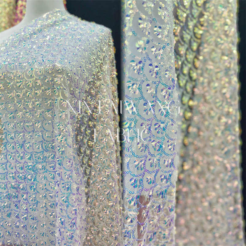 Colorful Concave Piece Dress Fabric DIY Mesh Sequined Embroidery Cloth Lace - Image 9