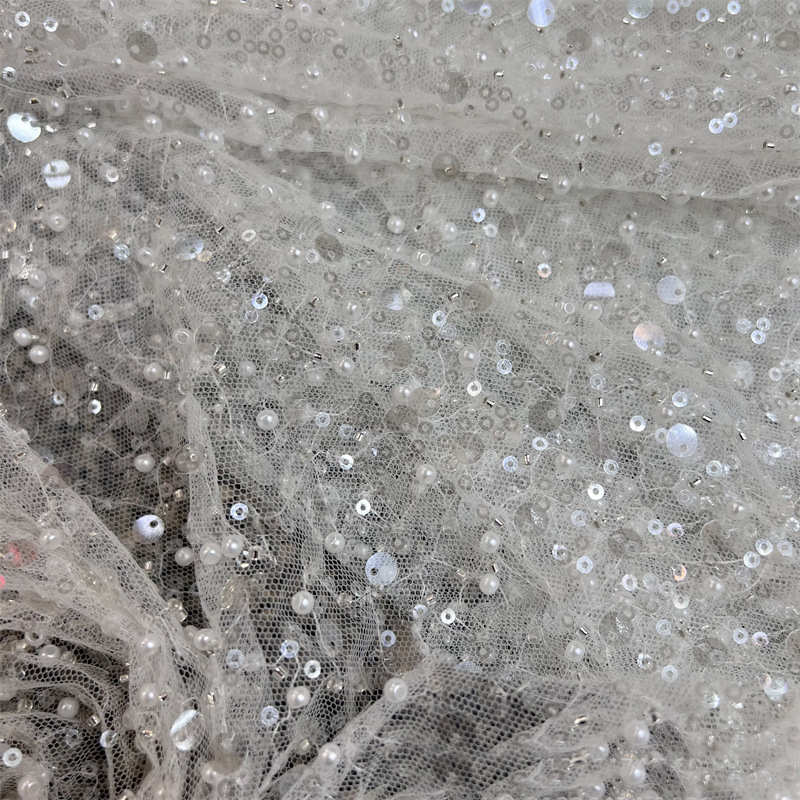 Pearl Sequined Fabric Mesh Pearl Embroidery Fabric DIY Clothing Adjuvant - 图片 4
