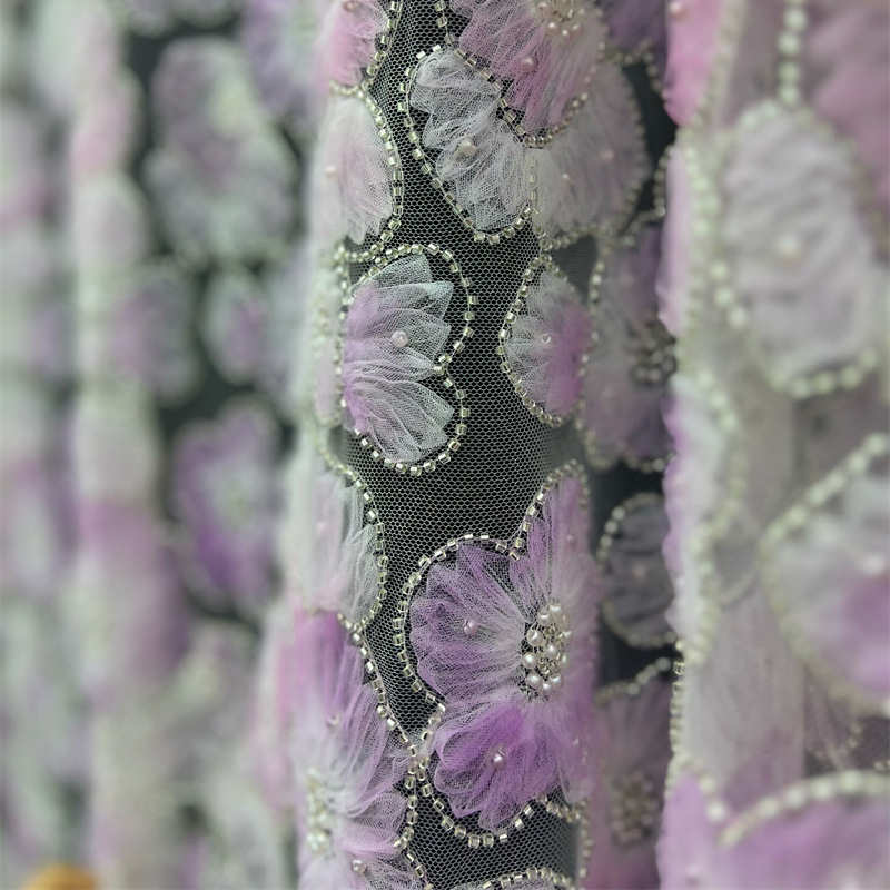 3D Flower Heavy Industry Embroidery Pearl Fabric DIY Lace Bead Mesh Fabric - 图片 5
