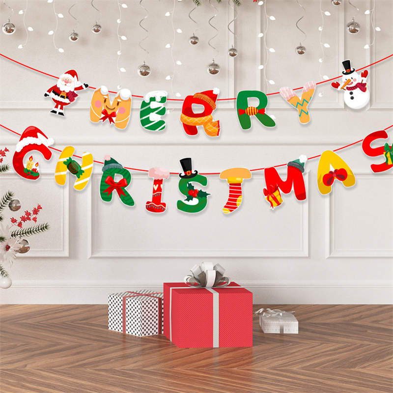 2PC Christmas Decor Christmas Hanging Flag Hanging Decor Holiday Banner Party Decor Paper Cartoon - Image 6