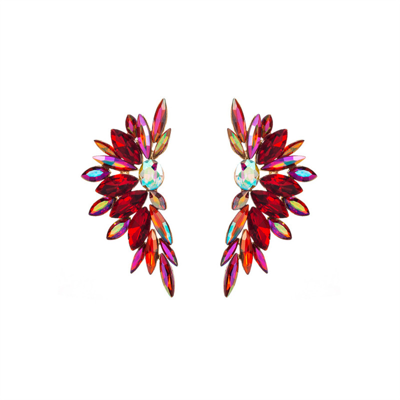 Fashion Cool Colorful Crystals Alloy Rhinestone-Encrusted Flower Earrings Trendy Women - 图片 4