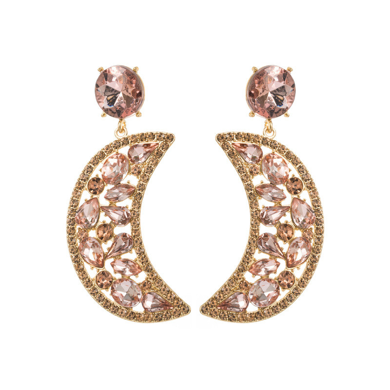 Fashion Crescent Alloy Colorful Crystals Eardrops Moon Earrings Female 925 Silver Needle - Image 4