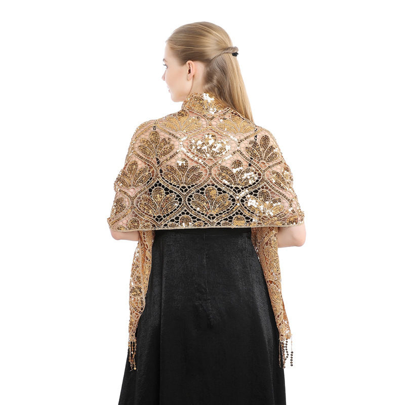 Elegant Sequined Tassel Shawl Dress Cheongsam Outerwear Shawl Sequined Shawl - 图片 7