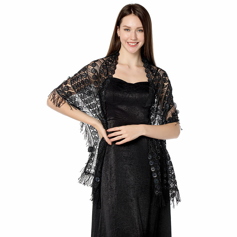 Water-Soluble Sequined Embroidered Shawl Three-Side Tassel Dress Shawl Dinner Cape Women - 图片 8