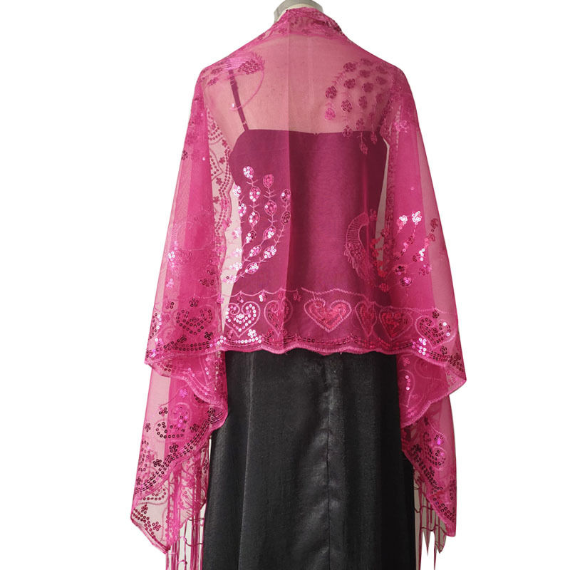Sequined Shawl Peacock Embroidery Sequined Tassel Shawl Party Banquet Evening Gown Shawl - 图片 8