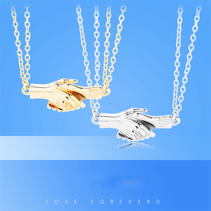 2Pcs Hold Hands Magnetic Couple Necklace Lovers Hand in Hand Pendant Necklace for Women Men Fashion Jewelry Gift 2024 Trend - 图片 4