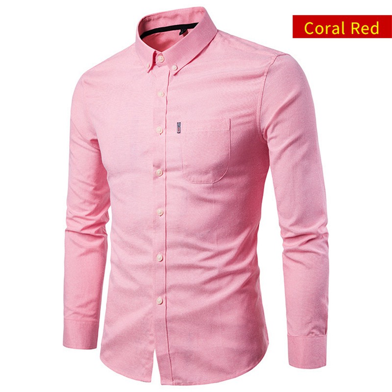 Mens Oxford Cotton Casual Button Down Dress Shirt Slim Fit Shirt Top Long Sleeve - 图片 8