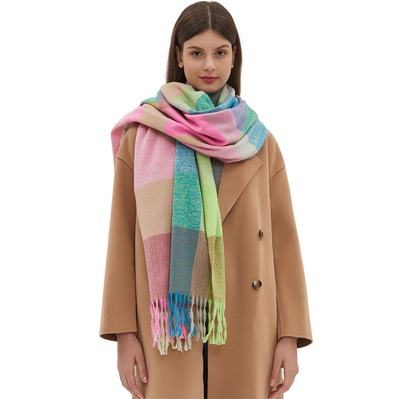 Plaid Scarf Autumn and Winter Thickened Tassel Scarf Rainbow Scarf Shawl Keep Warm - 图片 3