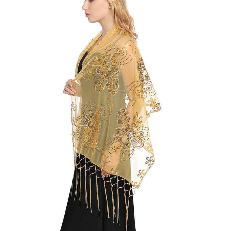 Sequined Embroidered Tassel Shawl Evening Dress Dinner Shawl Women Cheongsam Shawl - 图片 6