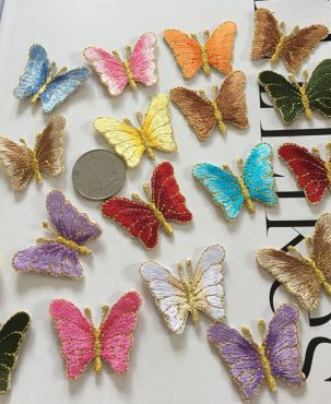10pc Gold Thread Butterfly Embroidered Cloth Stickers Clothes Shoes Bag Decorative Patch Hole Pattern Applique Seal Diy Accessories Adhesive