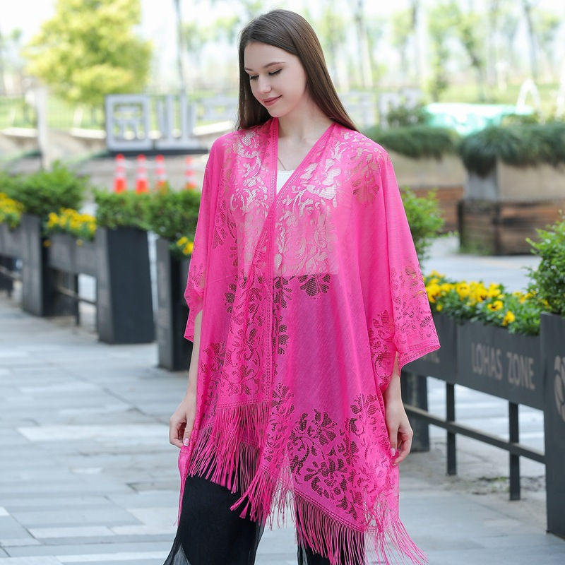 Hollow Lace Sunscreen Shawl Women's Dress Cheongsam Shawl Travel Vacation Beach Shawl - 图片 6