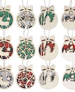 4PC Christmas Wooden Small Pendant Round Christmas Decor Interior Decor Christmas Tree Pendant