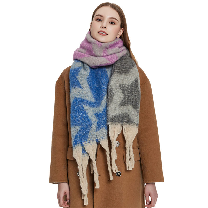 Shawl Foreign Trade Autumn and Winter Thickening Scarf Circle Yarn Coarse Tassel Jacquard Scarf - 图片 13