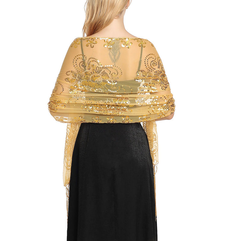 Sequined Embroidered Tassel Shawl Evening Dress Dinner Shawl Women Cheongsam Shawl - 图片 7